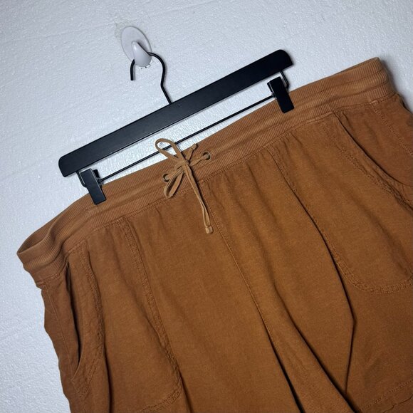 EVRI Womens Plus Sz 22 W Brown Elastic Waist Stretchy Casual Linen Blend Shorts - Picture 4 of 10